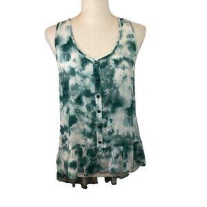 NWT LILY WHITE Top Women's Size Medium Green Tie Dye High Low Hem Sleeveless